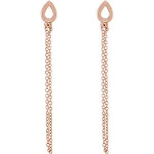 Petite Leaf Chain Dangle Earrings, 14k Rose Gold