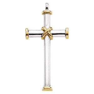 Two-Tone Cross Rhodium-Plated 14k Yellow and White Gold Pendant (49X26.25MM)