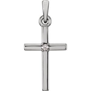 Diamond Inset Cross Rhodium-Plated 14k White Gold Pendant (.01 Ct, G-H Color, I1 Clarity)