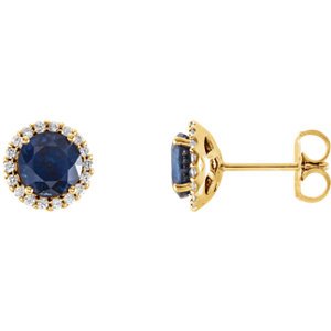 Blue Sapphire and Diamond Earrings, 14k Yellow Gold (0.1 Ctw, G-H Color, I1 Clarity)