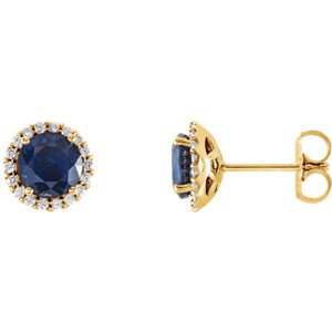 Blue Sapphire and Diamond Earrings, 14k Yellow Gold (0.125 Ctw, G-H Color, I1 Clarity)