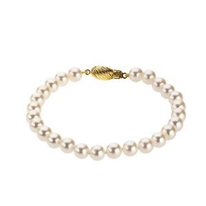 White Akoya Cultured Pearl Strand Bracelet in 14k Yellow Gold, 7" (6-6.5 MM)