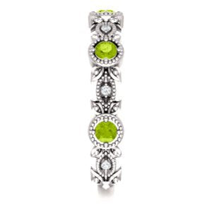 Peridot and Diamond Vintage-Style Ring, Rhodium-Plated 14k White Gold (0.03 Ctw, G-H Color, I1 Clarity)