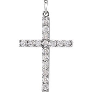 Diamond Cross Pendant, Rhodium-Plated 14k White Gold (1.5 Ctw, Color GH, Clarity I1)