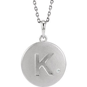 Diamond Letter 'K' Initial Sterling Silver Pendant Necklace, 18" (.005 Ct, GH Color, I2 Clarity)