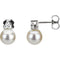 Freshwater Cultured White Pearl 1/8 Ctw Diamond Earrings, 14k White Gold (7-7.5 MM)