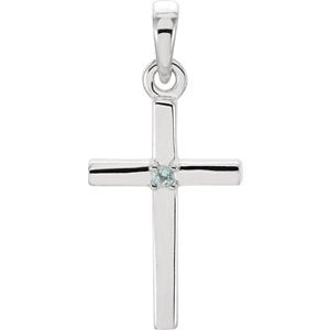 Platinum Aquamarine Inset Cross Pendant (19.2x9MM)