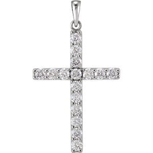 Diamond Cross Pendant, Rhodium-Plated 14k White Gold (1.25 Ctw, Color GH, Clarity I1)