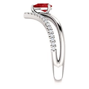 Chatham Created Ruby Pear and Diamond Chevron Rhodium-Plated 14k White Gold Ring (.145 Ctw, G-H Color, I1 Clarity)