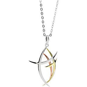 Contemporary Fish 'Walk Worthy' Yellow and Rose Gold Plate, Rhodium Plated Sterling Silver Necklace, 18"