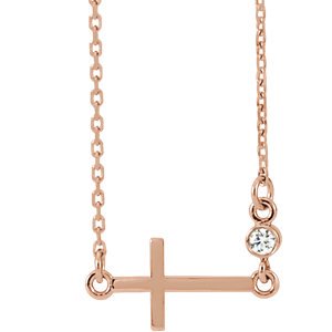 Diamond Sideways Cross 14k Rose Gold Necklace , 16"-18" (.03 Ct, G-H Color, I1 Clarity)