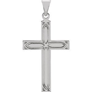 Christian Cross with Embossed Passion Cross 14k White Gold Pendant