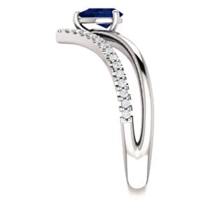 Blue Sapphire Pear and Diamond Chevron Sterling Silver Ring (.145 Ctw,G-H Color, I1 Clarity)