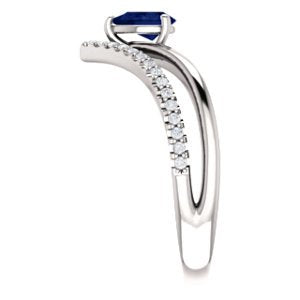 Chatham Created Blue Sapphire Pear and Diamond Chevron Sterling Silver Ring (.145 Ctw,G-H Color, I1 Clarity)