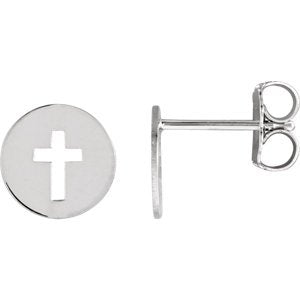 Pierced Cross Rhodium-Plated 14k White Gold Stud Earrings (7.90X7.90 MM)