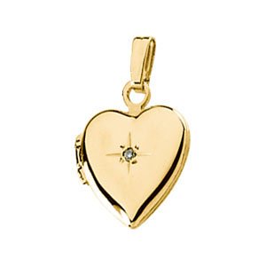 Childrens 14k Yellow Gold Diamond Heart Locket (.005 Ct, GI Color, I3 Clarity)