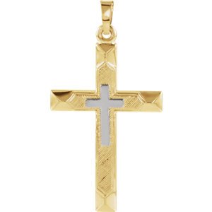 Two-Tone Hollow Cross 14k Yellow and White Gold Pendant (29X19MM)