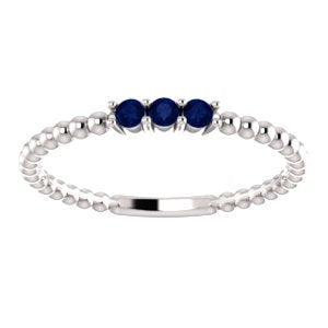 Platinum Blue Sapphire Beaded Ring, Size 6