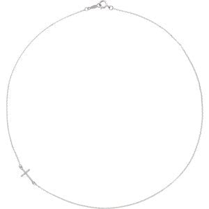 Platinum Diamond Off-Center Sideways Cross Necklace, 16" (.05 Ctw, G-H Color, SI2-SI3 Clarity)