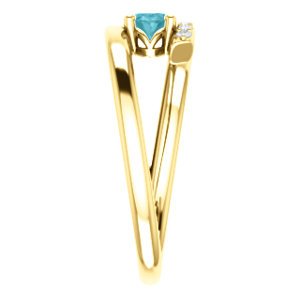 Blue Zircon and Diamond Bypass Ring, 14k Yellow Gold (.125 Ctw, G-H Color, I1 Clarity)