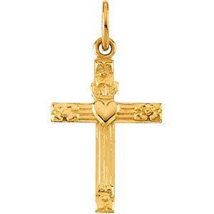 Childrens 14k Yellow Gold Heart Cross Pendant