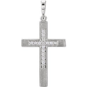 Diamond Inlay Cross Sterling Silver Pendant (.08 Ctw, G-H Color, I1 Clarity)