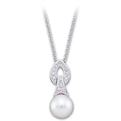 14k White Gold Freshwater Cultured Pearl and Diamond Necklace, 18"