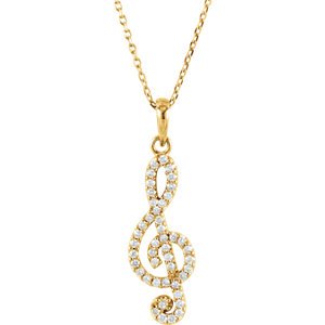 Petite Diamond Treble Clef 14k Yellow Gold Pendant Necklace, 16" (.25 Cttw)