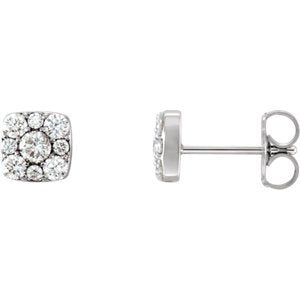 Diamond Square Cluster Earrings, Rhodium-Plated 14k White Gold (.5 Ctw, GH Color, I1 Clarity)