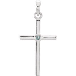 Platinum Aquamarine Inlay Cross Pendant (22.8x11.3MM)