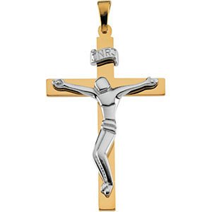 14k Yellow and White Gold Contemporary Crucifix Pendant