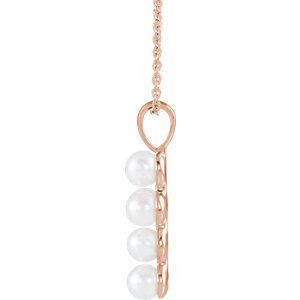 White Freshwater Cultured Pearl Cross 14k Rose Gold Pendant Necklace, 16" and 18" (22.98X12.39 MM) (4-4.5MM)