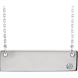 Diamond Bar Engravable Necklace, Rhodium-Plated 14k White Gold 18" ( .03 Ct, Color G-H, I1 Clarity)