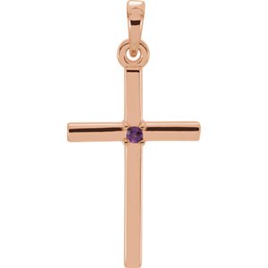 Amethyst Inset Cross 14k Rose Gold Pendant (22.65x11.4MM)