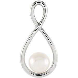White Freshwater Cultured Pearl Infinity Slide Pendant, Rhodium-Plated 14k White Gold (5.5-6MM)