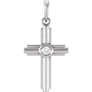 Diamond Zia Cross Rhodium-Plated 14k White Gold Pendant (.06 Ct, G-H Color, I1 Clarity)