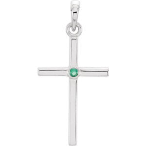 Platinum Emerald Inlay Cross Pendant (22.8x11.3MM)