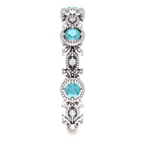 Platinum Blue Zircon and Diamond Vintage-Style Ring (0.03 Ctw, G-H Color, SI1-SI2 Clarity)