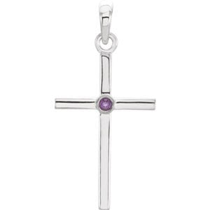 Amethyst Inlay Cross 14k White Gold Pendant (30.6x16.6MM)