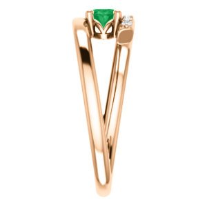 Emerald and Diamond Bypass Ring, 14k Rose Gold (.125 Ctw, G-H Color, I1 Clarity)