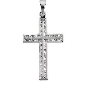 14k White Gold or 14k Yellow Gold Cross Pendant with Design