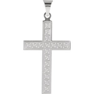 Square Christian Cross with Engraved Florian Pattern 14k White Gold Pendant