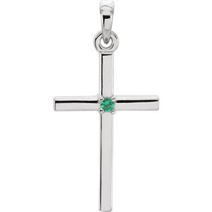 Platinum Emerald Inset Cross Gold Pendant (22.65x11.4MM)