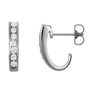 Channel Set Diamond Hoop Earrings, Rhodium-Plated 14k White Gold (3/8 Ctw, Color G-H, Clarity I1)