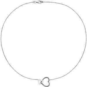 Diamond Interlocking Heart Rhodium Plate Sterling Silver Pendant Necklace, 18" (.03 Cttw)