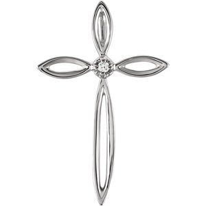 Diamond Solitaire Knot Cross Pendant, Rhodium-Plated 14k White Gold (.01 Ct, G-H Color, SI1 Clarity)