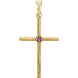 Amethyst Rope-Trim Cross 14k Yellow Gold Pendant (31.95x16.3MM)