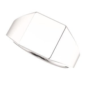 Men's Closed Back Rectangle Signet Ring, 14k X1 White Gold (11X10mm)