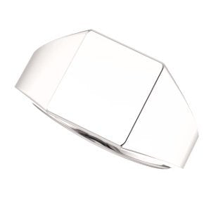 Men's Platinum Closed Back Rectangle Signet Ring (11X10mm) Size 10