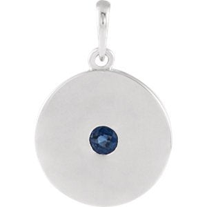 Round Blue Sapphire Disc Pendant, Sterling Silver